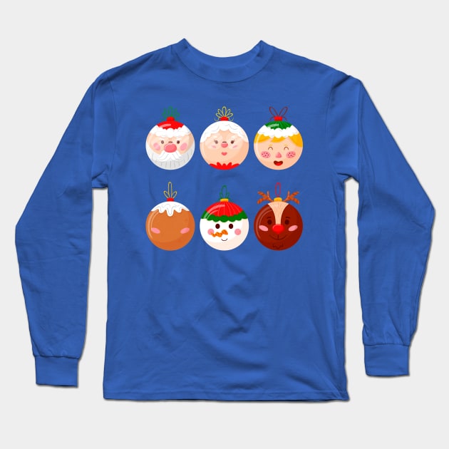 Hand Drawn Christmas Ball face Long Sleeve T-Shirt by Mako Design 